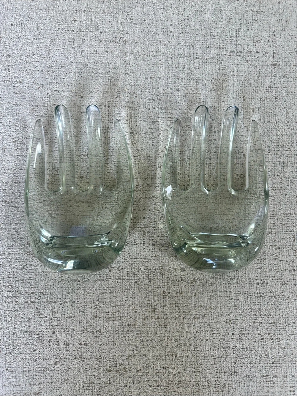 MCM Lucite Clear Glass Salad Hands Serving Set